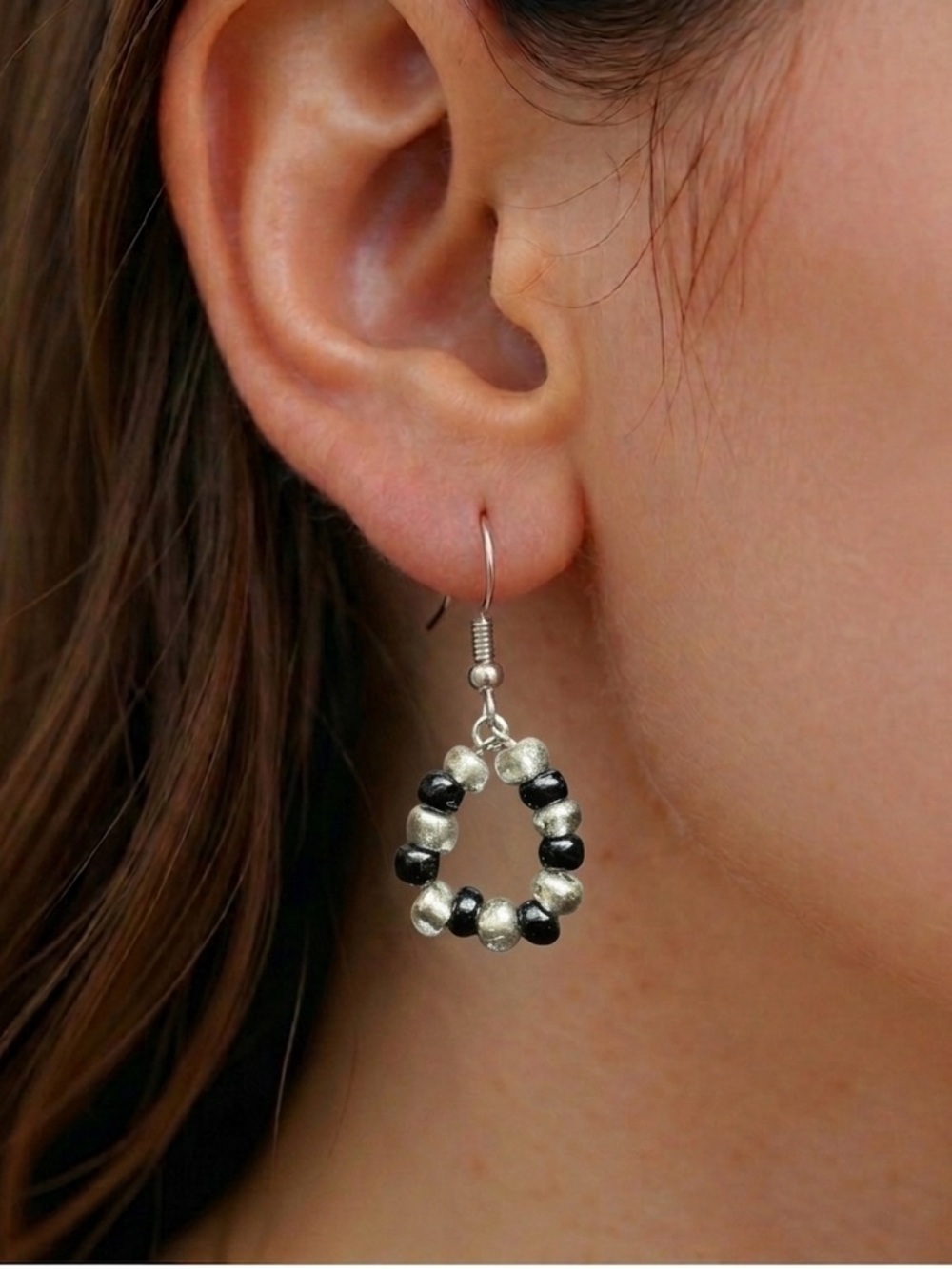 Elegant Black and Silver Beaded Earrings